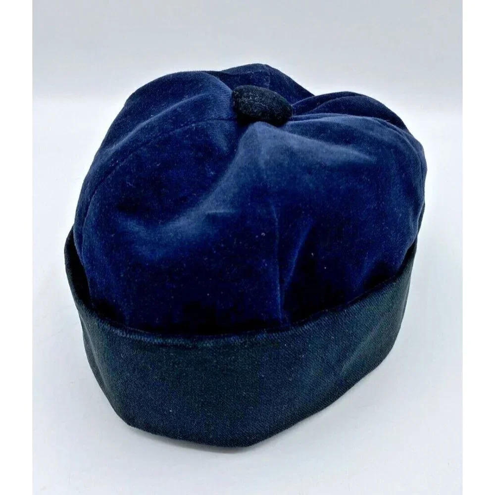 Hildegard Gunzel Doll Hat Blue Black Velvet Fold Up Brim Beanie Made In USA #4